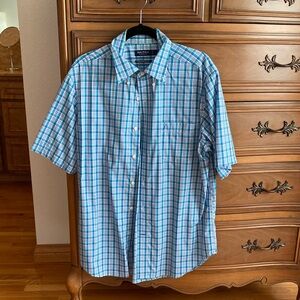 Nautica Blue and White Plaid Short-Sleeve Button-Down Shirt